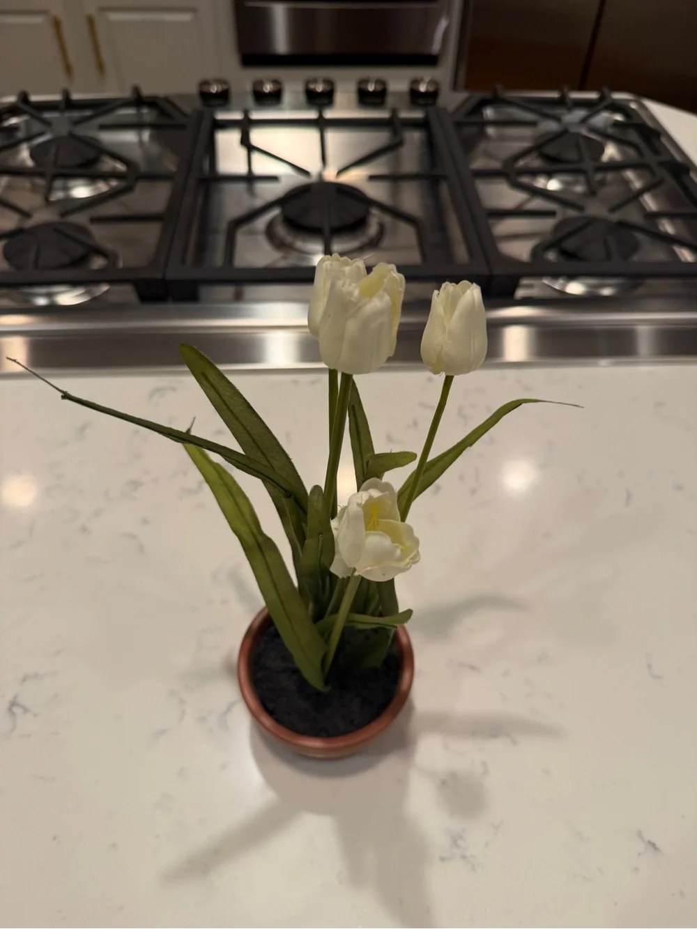 Pottery Barn Faux White Tulip Floral Arrangement Terracotta Pot Cottage Decor